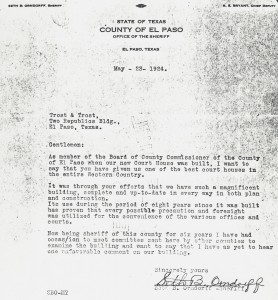 EL Paso Courthouse Letter May 23, 1924