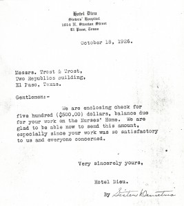 Hotel Dieu Letter 1926