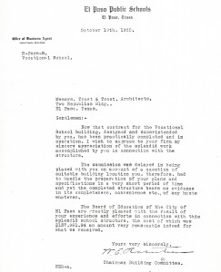 Vocational School letter  October 19, 1925