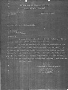 Singer Sewing Machine Company Letter February 3, 1928