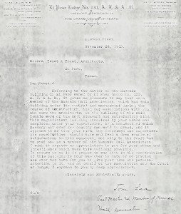 Masonic Temple Letter November 26th, 1915